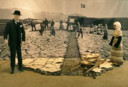 Víkin - sjóminjasafn. Bakgrunnsmynd sem tengist uppstillingu á gólfinu